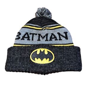 DC Comics Batman knit hat in black, grey and yellow with a pom pom one size